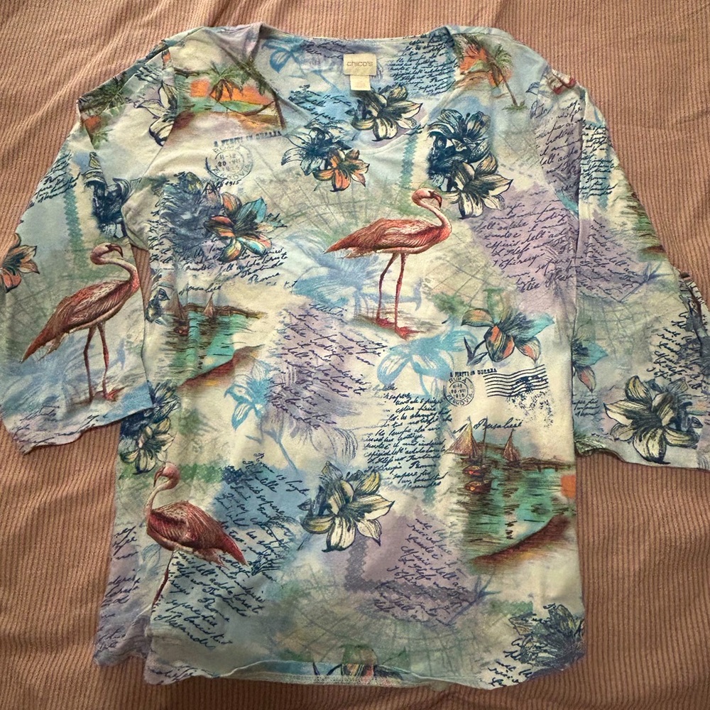 Gyaru Coconut Girl Y2K Baby Blue 3/4 Sleeve V-Neck with Vacation Print